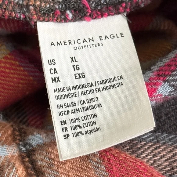 American Eagle XL Boyfriend Fit Plaid Long Sleeve 100% Cotton Flannel Shirt - Picture 6 of 8
